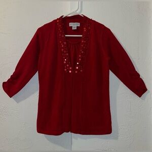 Sag Harbor Red Sequin and Beaded One Piece Cardigan with Tank Sweater